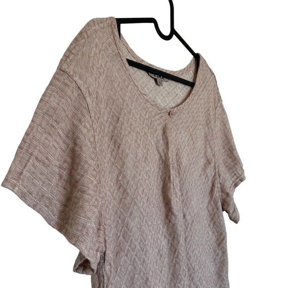 FLAX 100% Linen Soft Mauve Diamond Pattern Top Size Large Lagenlook Minimalist - Picture 4 of 7
